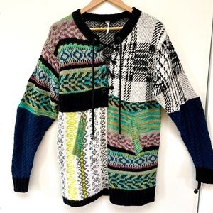 Free People Mixed Media Patchwork Pullover Sweater, Size XS